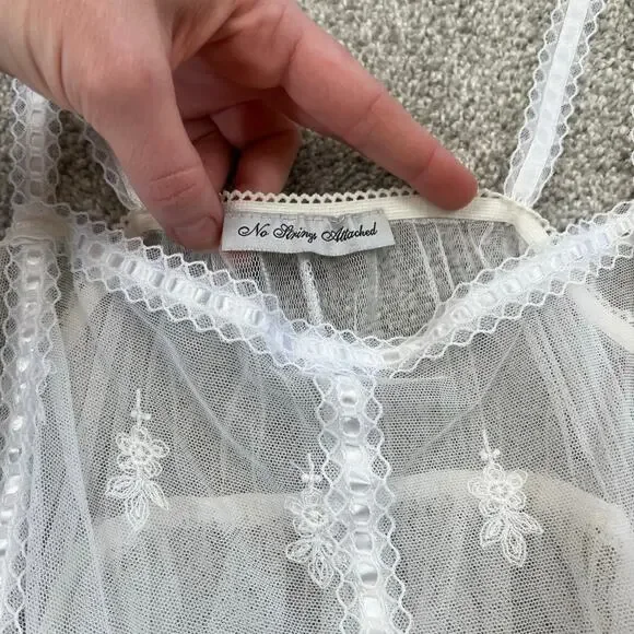 Vintage No Strings Attached Sheer White Floral Coverup Bridal Night Gown Dress M - Picture 7 of 13